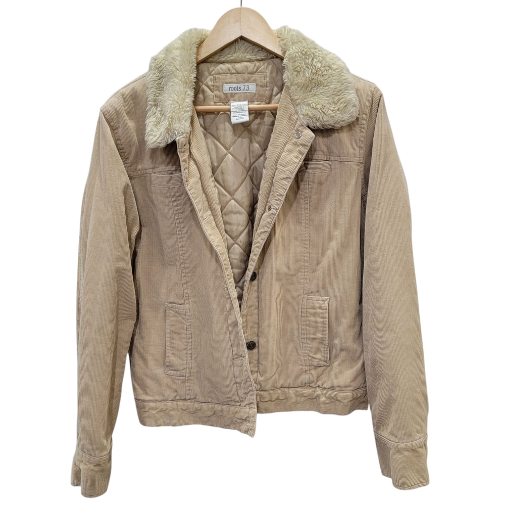 Roots 73 Corduroy Sherpa Collar Trucker Jacket Tan Quilted Lined Barn Women’s L - Picture 6 of 16